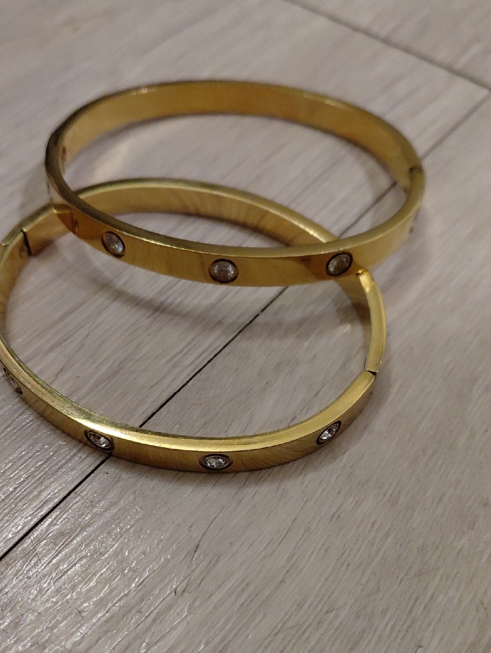Source Unknown Gold-Tone Crystal Accent Hinged Bangle Bracelet Set - 2 Pieces
